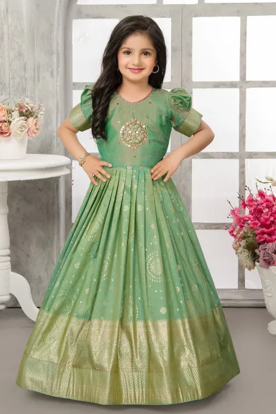 Green Stone, Mirror, Zardozi and Zari work Long Party Gown